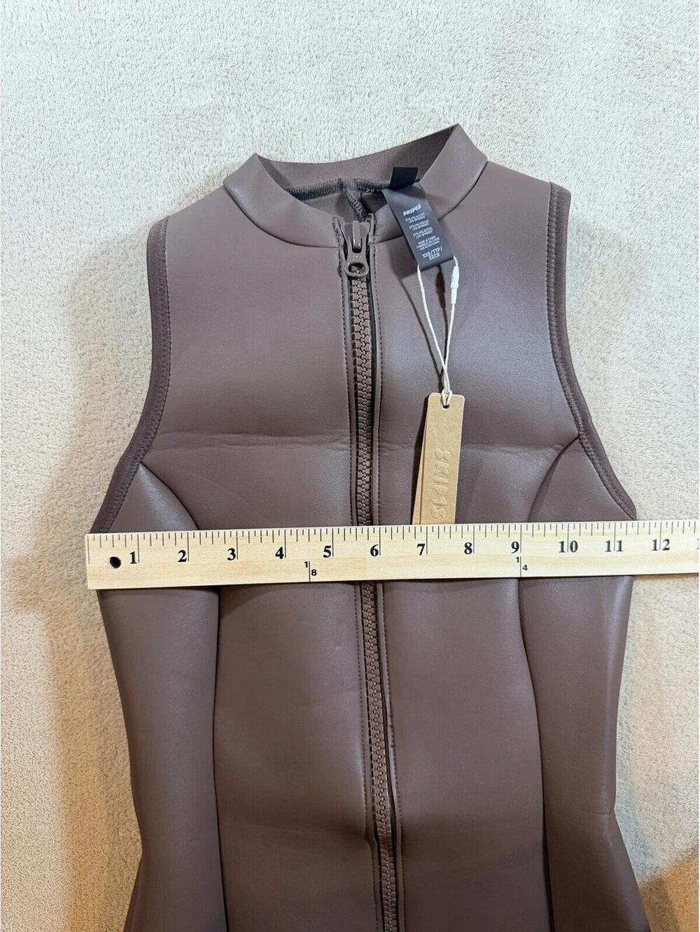 SKIMS XXS NWT Rubberized Scuba Swim Mock Neck Dress Cocoa Brown Zip Front